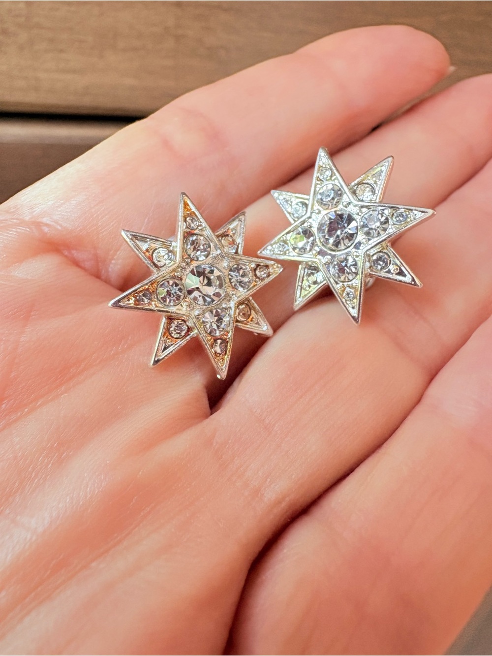 Avon Celestial 8-Point Star Rhinestone Stud Earrings NIB | Silver Tone 3/4”